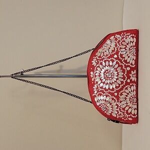 Eric Javits Red Straw Beaded Shoulder Bag